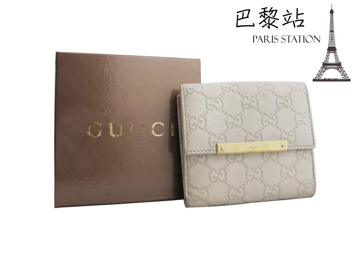 【巴黎站二手名牌專賣店】＊現貨＊GUCCI 古馳 真品＊ 經典LOGO壓紋皮革金屬翻釦短夾