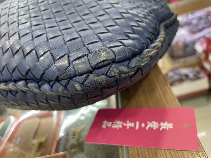 ☆最愛二手精品☆  BOTTEGA VENETA BV 藍紫色全皮編織拉鍊弧型和尚包肩背包手提包 115654 C3056