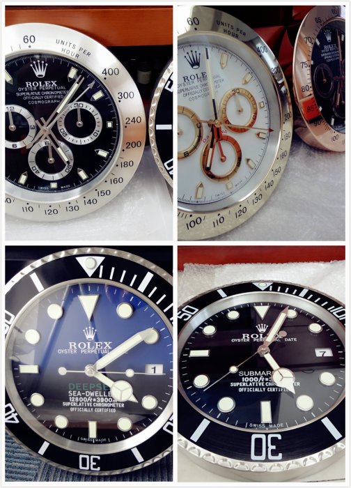 Rolex 蠔式 勞力士手錶面盤 水鬼 數字靜音夜光 時鐘 掛鐘 日期顯示 三環 瑞士製