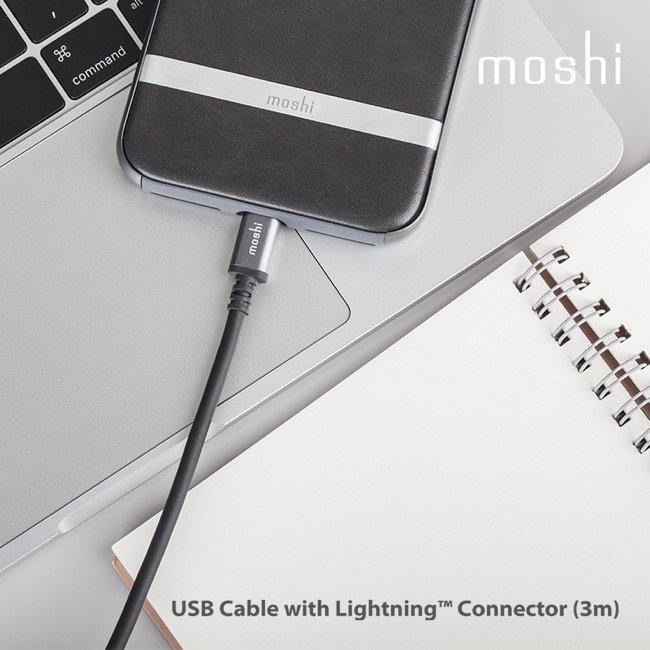 Moshi Lightning USB 傳輸線 3M 同步傳出&充電 支援2.4A 快速充電 Apple MFi 認證