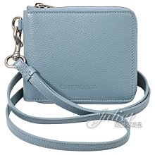 【茱麗葉精品】全新精品 BALENCIAGA 巴黎世家 659224 烙印LOGO頸掛牛皮拉鍊零錢短夾.灰藍 現貨