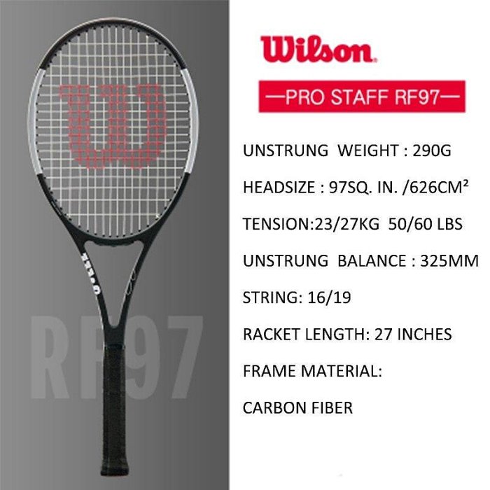 【精選好物】WILSON 威爾遜網球拍專業工作人員 Rf97 費德簽名紅色黑色專業訓練全碳帶弦