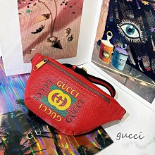 二手旗艦 GUCCI 527792 Printleather 紅色 MINI腰包 胸口包 95cm (中友店)