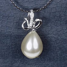 珍珠林~手工打造925純銀珍珠墬~最高級南洋硨磲貝珍珠墬.16MMX21MM.(附贈鏈組) #054