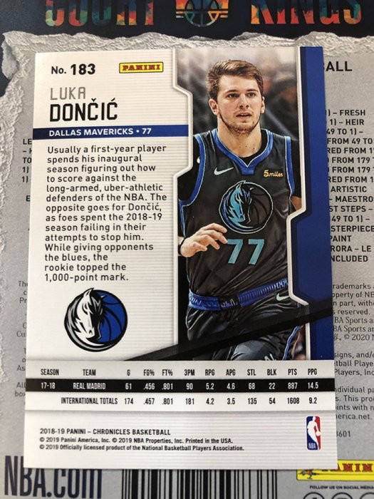 2018-19 NBA Panini Chronicles 小牛隊 Luka Doncic #183 新人卡