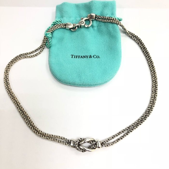 TIFFANY＆Co. 925 純銀 項鍊 專櫃 真品 蒂芬妮  短鍊 二手 正品 已送洗 經典 少見 稀有 麻繩 雙鋼索 麻花 威尼斯 絕版 粗鍊