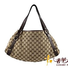 ＊奢華大道國際精品＊【G126】Gucci 咖啡色緹花布變形蟲包