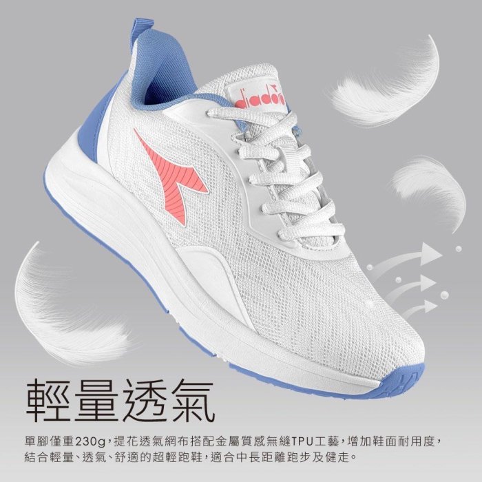 Diadora 迪亞多那 慢跑鞋 輕量跑鞋 慢跑 健走 寬楦 白藍 女款 DA31676 超彈 避震