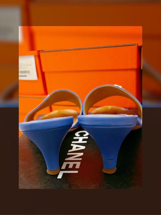 Chanel 真品 藍色低跟涼鞋2/05前特價賠售9990