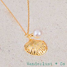 Wanderlust+Co 澳洲品牌 彩鑽貝殼項鍊 淡水珍珠金色項鍊 Seashell絕版下殺