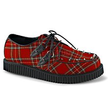 Shoes InStyle《一吋》美國品牌 DEMONIA 原廠正品英式龐克歌德鉚釘蘇格蘭格紋布平底鞋大尺碼出清『紅色』