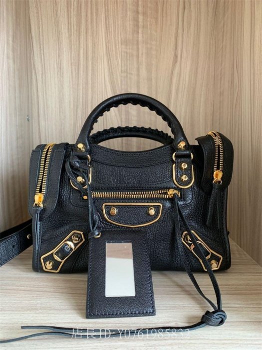 極美二手 BALENCIAGA 300295 黑色 金扣 Mini City bag 機車包 99新