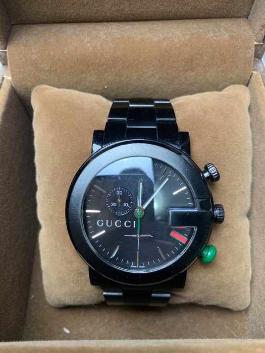 GUCCI 古馳  YA101331手錶 G-CHRONO 43mm 大G錶殼 鍍黑 計時