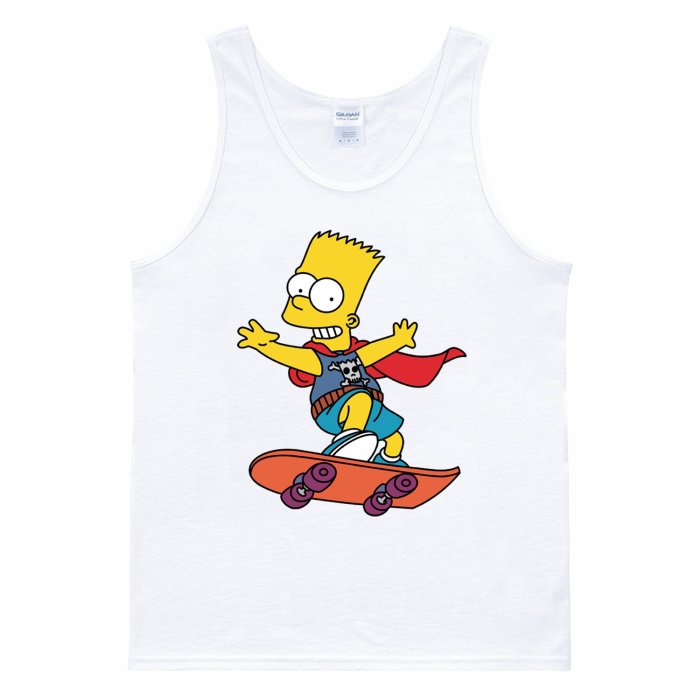 Bart Simpson Skate 背心白色歐美潮牌 滑板辛普森霸子