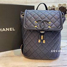 《真愛名牌精品》CHANEL A57090  Vavnit 藍色 荔枝皮 金鍊 菱格 後背包 *全新*代購