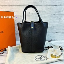 《真愛名牌精品》HERMES Picotin Lock 18cm 3Y 黑藍色 金釦 *全新品*