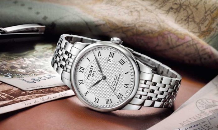 Tissot 銀色 天梭力洛克系列鋼帶80機芯機械男士腕錶 手錶