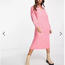 (嫻嫻屋) 英國ASOS-Vero Moda優雅時尚名媛粉色針織襯衫領長袖中長裙洋裝AC24