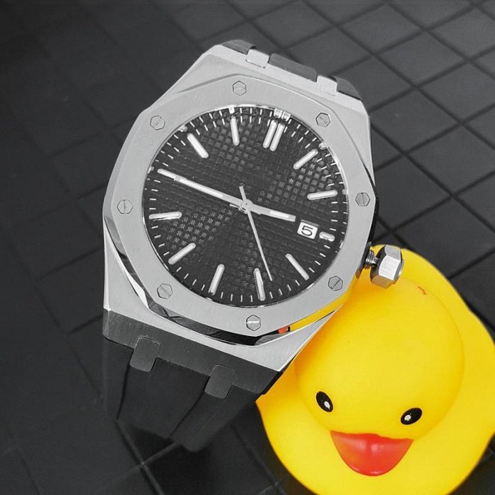 無logo男士機械手錶41m八角不銹鋼錶殼黑橡膠錶帶 配日本NH35機芯