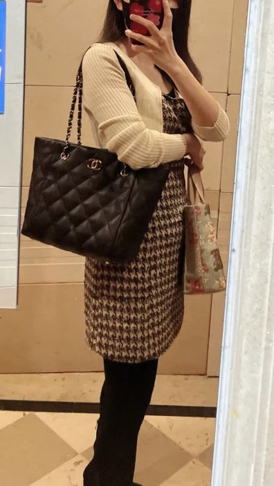 Chanel tote bag 黑色荔枝牛皮 淡金釦 拖特包 購物包 台灣專櫃