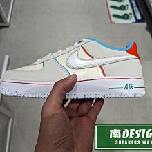 南🔥2024 4月 NIKE Air Force 1 LV8 大童 餅乾模 皮革 緩震 女款 白藍紅FQ8350-110