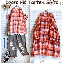 Loose Fit Tartan Blouse 寬鬆顯瘦輕盈涼感小木釦格紋薄棉紗襯衫-橘 Size F