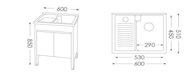 [進口極緻衛浴] 高級實心人造石洗衣槽組/一體立柱腳/固定式洗衣板#U360-60 cm