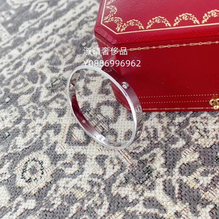 流當奢品 Cartier 卡地亞 LOVE手鐲 18k白色黃金寬版4鑽手環 B6035817 現貨