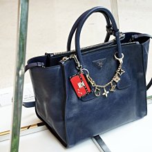 Prada BN2619 Glace Calf Twin Pocket Tote 大型牛皮 Glace 雙拉鍊袋托特包 鈷藍