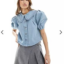 (嫻嫻屋) 英國ASOS-Miss Selfridge藍色公主袖泡泡袖上衣AE24