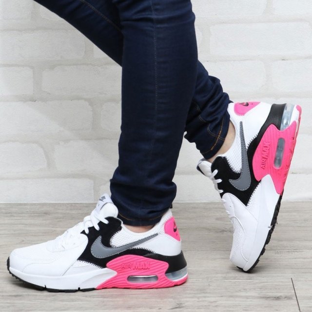 =CodE= NIKE W AIR MAX EXCEE 透氣網布皮革慢跑鞋(白黑桃紅) CD5432-100 90 女男