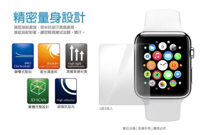 亮面螢幕保護貼 Apple 蘋果 i Watch/Series 2 智慧手錶 保護膜 1.65吋 42mm【一組三入】