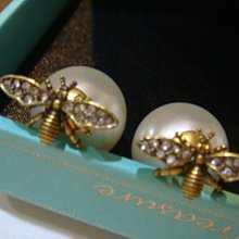賠售換現二手真品Dior經典款古銅金 水鑽小蜜蜂 珍珠耳環  少用近新