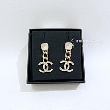 遠麗精品(板橋店) S3919 CHANEL 方形水晶垂墜雙C耳環