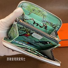 [❌完售❌］Hermes  silk in wallet 愛馬仕霧霾藍淺藍T0絲巾短夾 內拼招財綠赤道叢林野生動物 Epsom