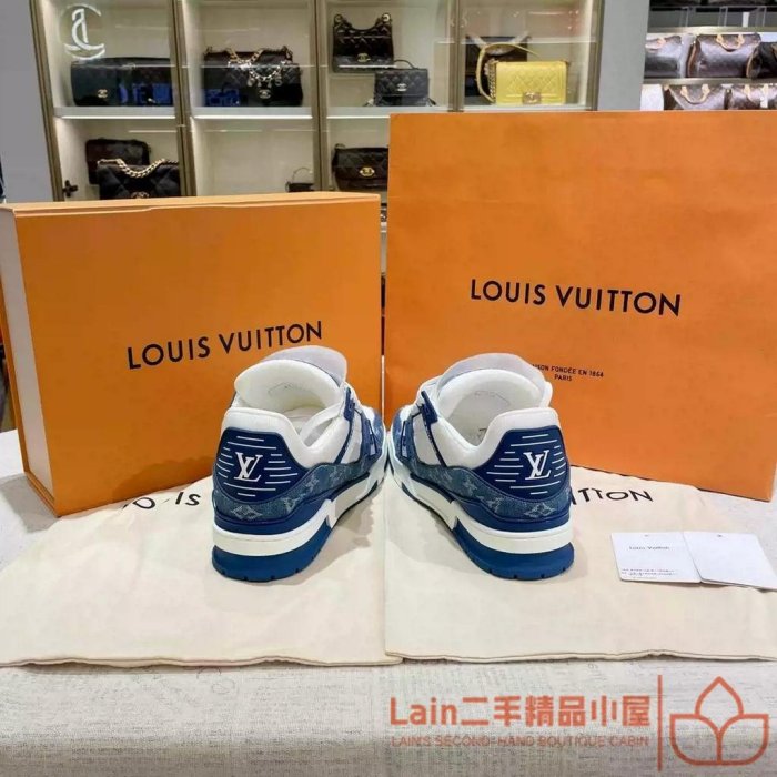 二手精品 LV 路易威登 牛仔藍色鞋子 休閒鞋  trainer 男士鞋