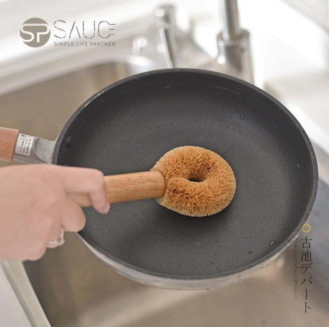 洗碗刷【SG416】日本進口廚房椰棕絲不沾油清潔刷家務清潔天然長柄洗鍋刷【B】