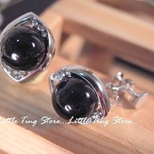 Little Ting Store :施華洛世奇 超閃水晶水鑽黑瑪瑙單顆螺旋耳環夾式耳環貼耳飾