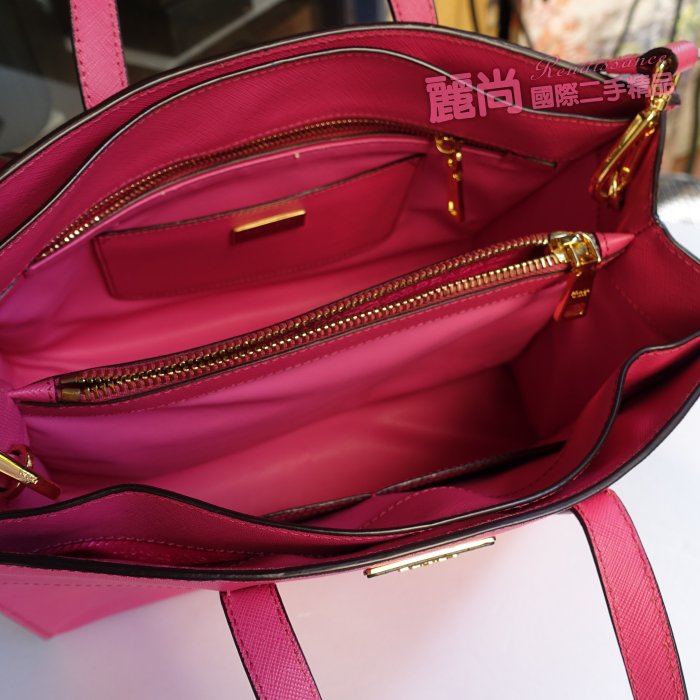 麗尚二手精品 近全新 PRADA BN2603 Saffiano防刮皮 TOTE 手提包 桃紅色【現貨】