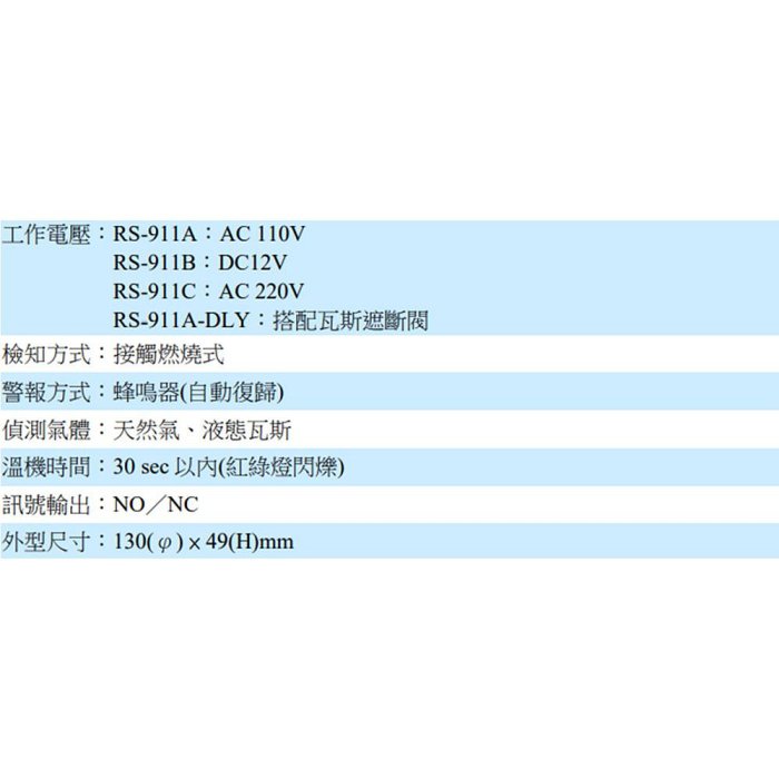 昌運監視器 SCS RS-911A AC110V 瓦斯偵測器 瓦斯警報器 可偵測天然氣 液態瓦斯