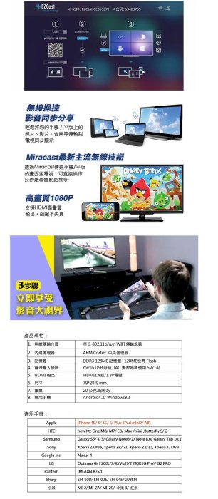 FLYone 無線電視棒Mira-M3無線影音傳輸器HDMI同屏器Android手機同步追劇神器無線投影$48 一元起標