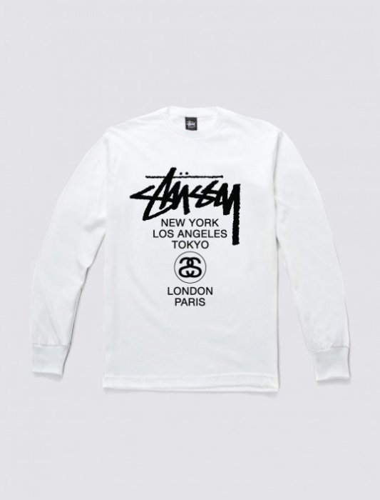 HOMIEZ】STUSSY World Tour L/S Tee 世界巡迴長袖白深藍灰| Yahoo奇摩拍賣