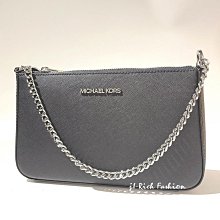 新款 Michael Kors 黑色防刮皮革銀色金屬鏈帶肩背/斜背兩用包 #35S0STVU6L