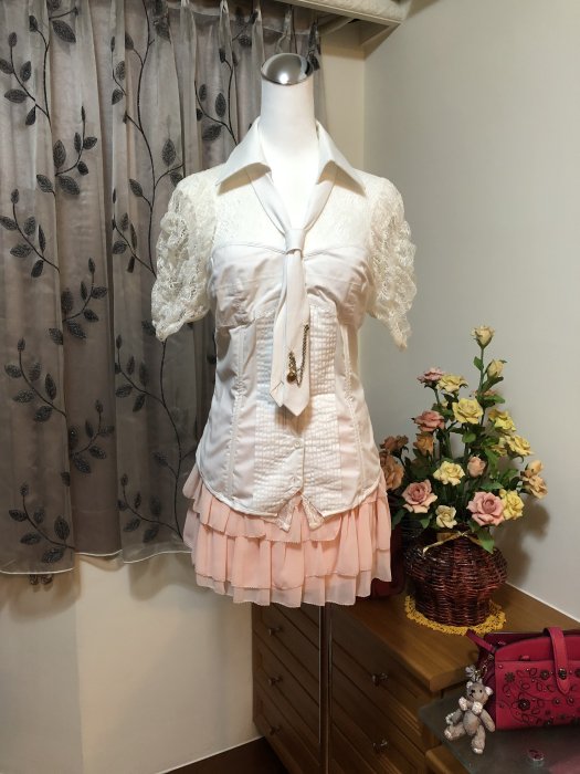 Gina Su九五成新時尚甜美款粉橘蛋糕雪紡短裙(#M)～直購價350元(VK、MOMA、iROO、Miss O鴿子