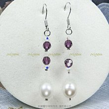 珍珠林~垂吊耳環~天然淡水珍珠搭配施華洛紫水晶#481