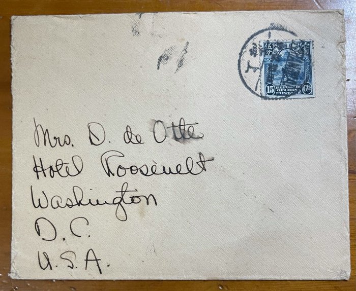 (精品郵政)1930年上海凱撒飯店寄往美國羅斯福飯店(百年老店)的郵封