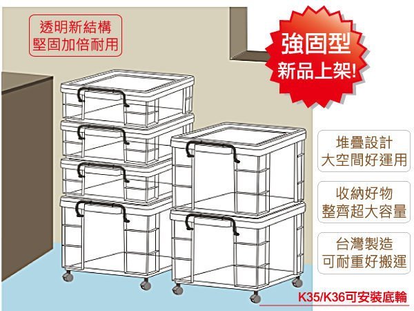 2入免運!『發現新收納箱Keyway強固型掀蓋整理箱(K-036)』透明置物箱/收藏箱/分類箱，好搬運，加強耐重，可疊高