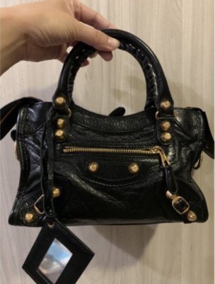 阿Sa二手 BALENCIAGA mini city 黑色 金釦 小羊皮 機車包