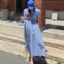 ＳｅｙｅＳ 復古韓系基本款小格紋泡泡袖洋裝