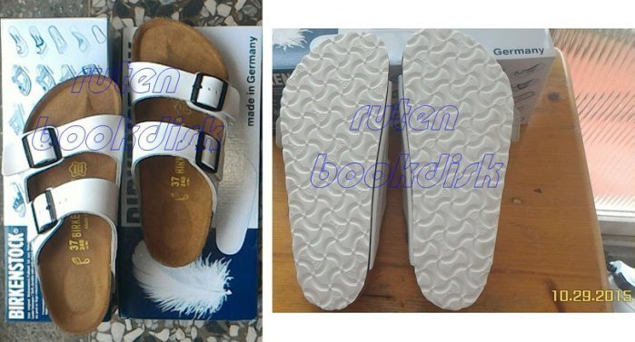德國製Birkenstock勃肯鞋：全新品未使用，白色亮面真皮拖鞋Arizona